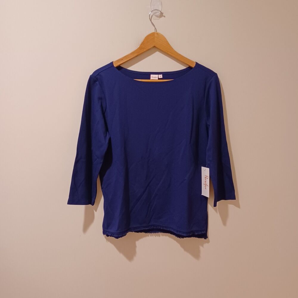 NWT Tuckernuck Persifor Alex Fringe Hem Stretch Boatneck Top Blue Preppy M Boho